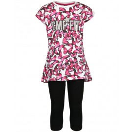 Completo T-Shirt M/M Stampa Farfalle + Capri Neri Junior Bimba