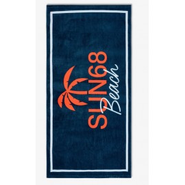 Sun 68 Big Towel Logo Telo Mare Spugna Blu/Arancio - Giuglar Shop