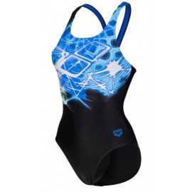 Arena Women'S Swimsuit V Back Placement Black/Neon Blu Intero Donna - Giuglar Shop