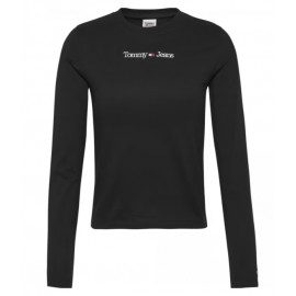 Tommy Jeans Tjw Baby Serif Linear Ls T-Shirt M/L Nera Logo Donna - Giuglar