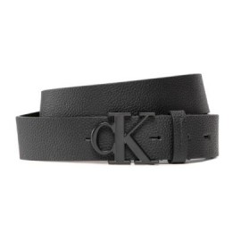 Calvin Klein Accessori Round Mono Plaqu Belt 35Mm Blk Cintura Pelle Nera Logo Nero Uomo - Giuglar