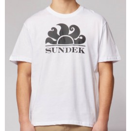 Sundek T-Shirt M/M Bianca Logo Sole Grande Grigio Fiammato Uomo - Giuglar Shop