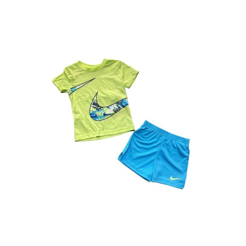 Nike Junior B Nk W Air Mesh Set Balt Blu T-Shirt+Short Lime/Azz Baby Bimbo - Giuglar