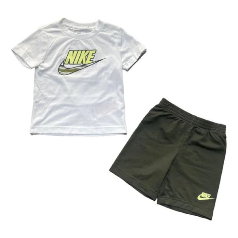 Nike Junior B Nsw Lnt Short Set Car Khaki T-Shirt+Short Bia/Verde Baby Bimbo - Giuglar