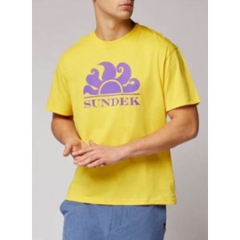Sundek New Simeon T-Shirt M/M Summer Yellow Logo Sole Grande Viola Uomo - Giuglar