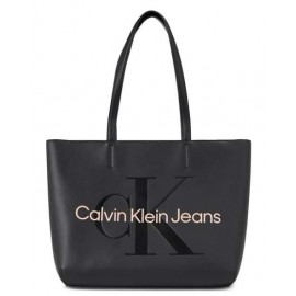 Calvin Klein Accessori Sculpted Shopper29 Mono Black With Rose Borsa Nero Scritta Rosa - Giuglar