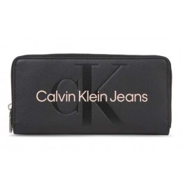 Calvin Klein Accessori Sculpted Zip Around Mono Black With Rose Portafogli Zip Donna - Giuglar