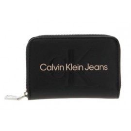 Calvin Klein Accessori Sculpted Med Zip Around Mono Black With Rose Mini Portafoglio - Giuglar