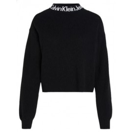 Calvin Klein Jeans Logo Intarsia Loose Sweater Maglia Costa Lupetto Nera Donna - Giuglar