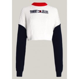 Tommy Jeans Tjw Archive Sweater Ext Ancient Wht  Maglia Bia/Blu Trecce Donna - Giuglar