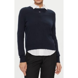 Tommy Jeans Tjw Ess Crew Neck Sweater Dk Nght Navy Maglia Cot Giro Blu Donna - Giuglar