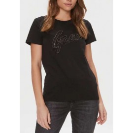 Ss Guess Lace Logo Easy T-Shirt M/M Black Scritta Pizzo Donna - Giuglar