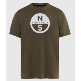North Sails Basic T-Shirt M/M Short Slv-Dusty Olive Logo Grande Bianco Uomo - Giuglar Shop