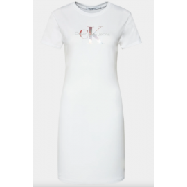 Calvin Klein Jeans Diffused Monologo Dress Vestito M/M Jersey Bianco Donna - Giuglar Shop