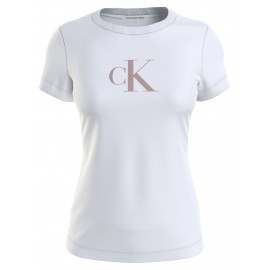 Calvin Klein Jeans Satin Ck Slim Tee T-Shirt M/M Bianca Logo Rosa Donna - Giuglar Shop