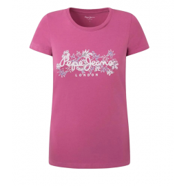 Pepe Jeans Korina English Rose Pink T-Shirt M/M Malva Stampa Floreale Donna - Giuglar Shop