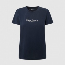 Pepe Jeans Lorette Dulwich Blue T-Shirt M/M Blu Portalogo Donna - Giuglar Shop
