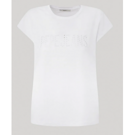 Pepe Jeans Lilith T-Shirt M/M Bianca Scritta Traforata Donna - Giuglar Shop